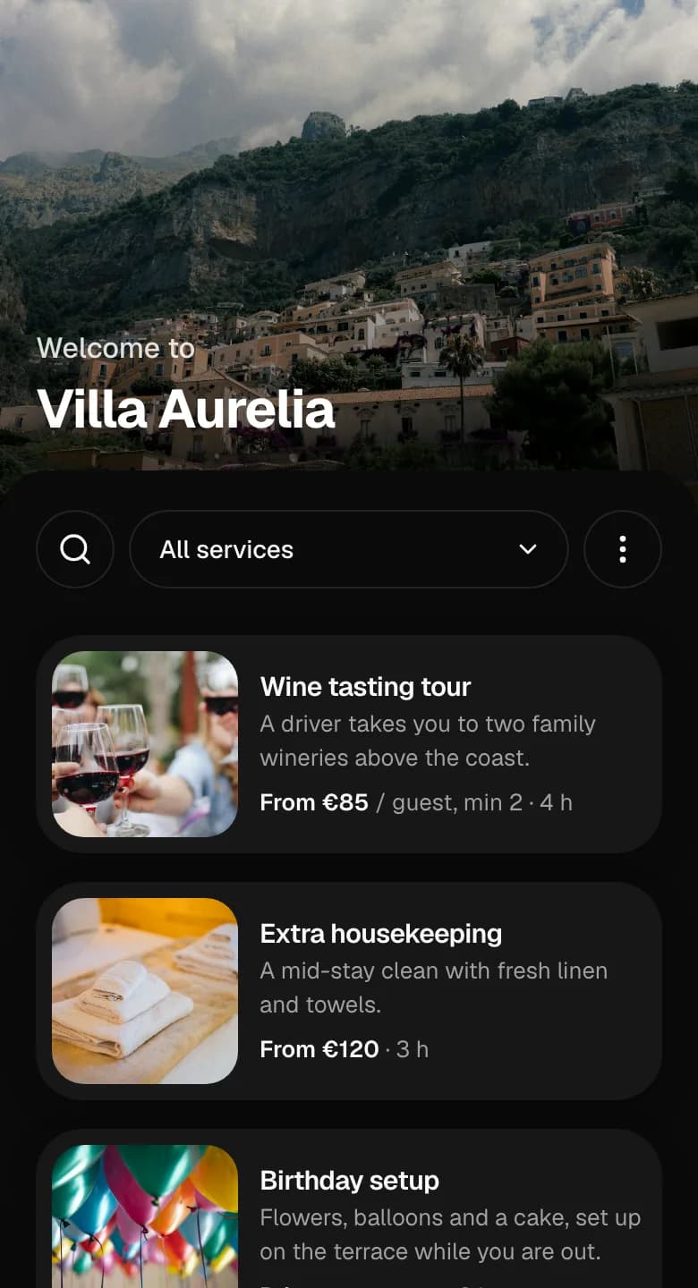 The catalog for Villa Aurelia on a guest’s phone.