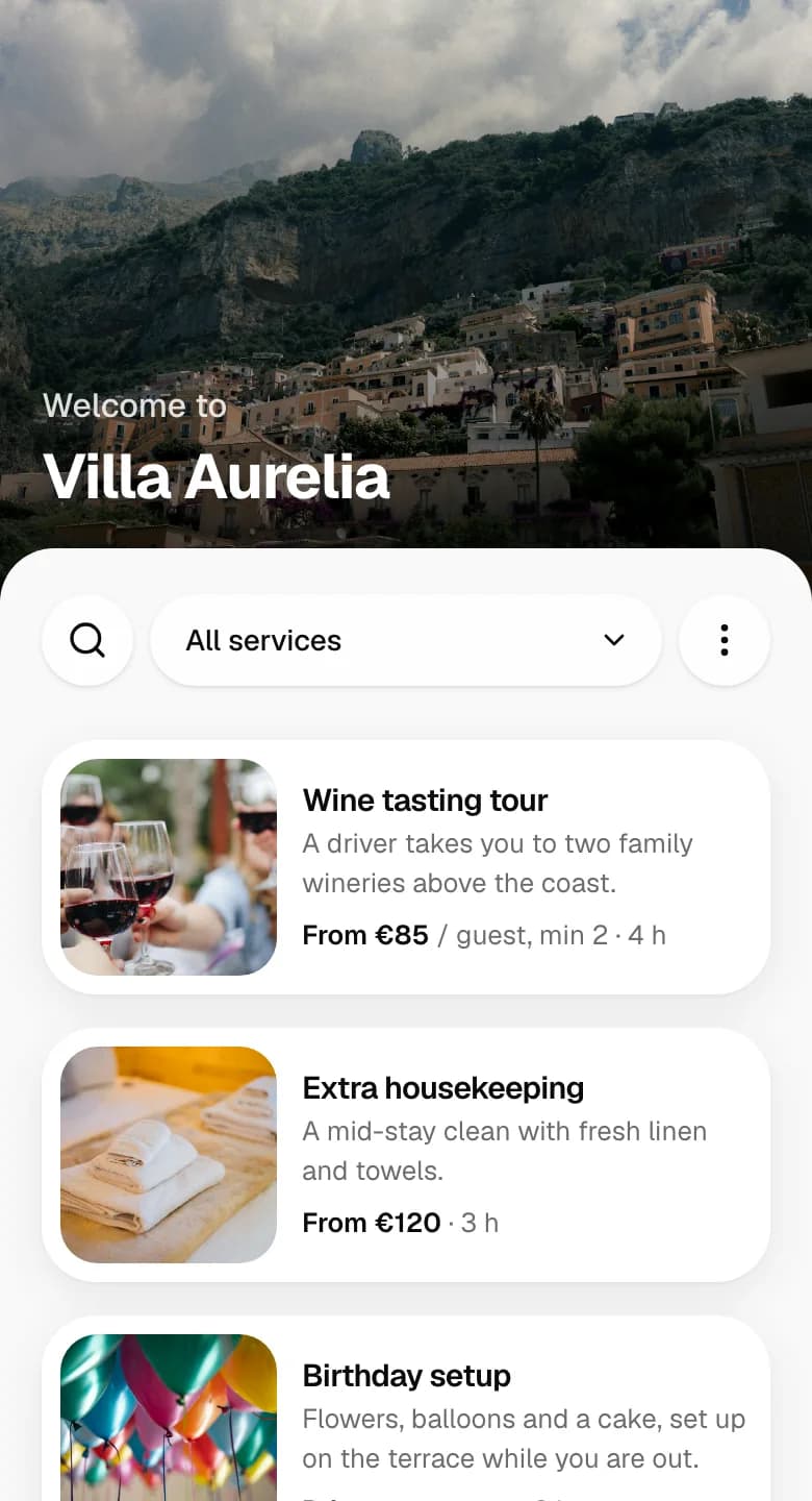 The catalog for Villa Aurelia on a guest’s phone.