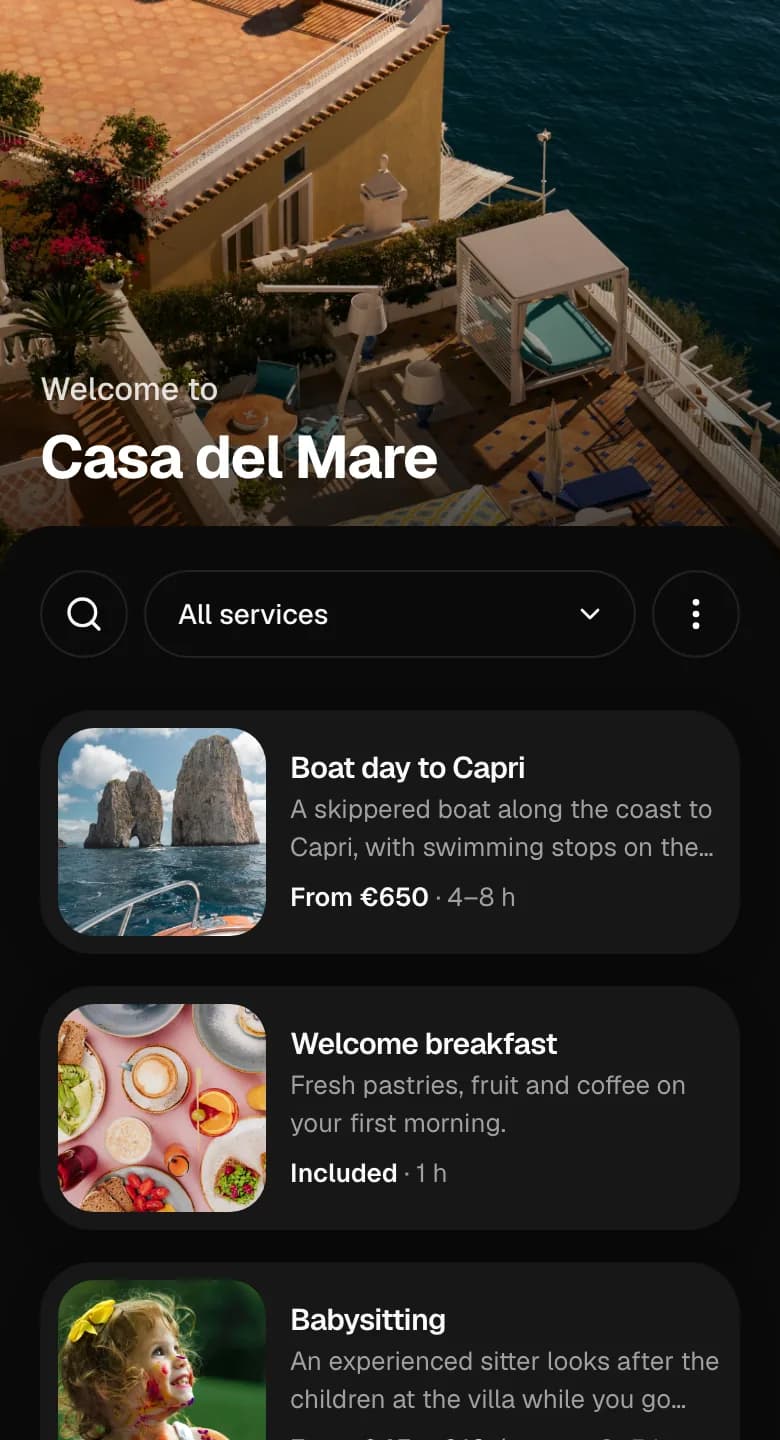 The catalog for Casa del Mare on a guest’s phone.