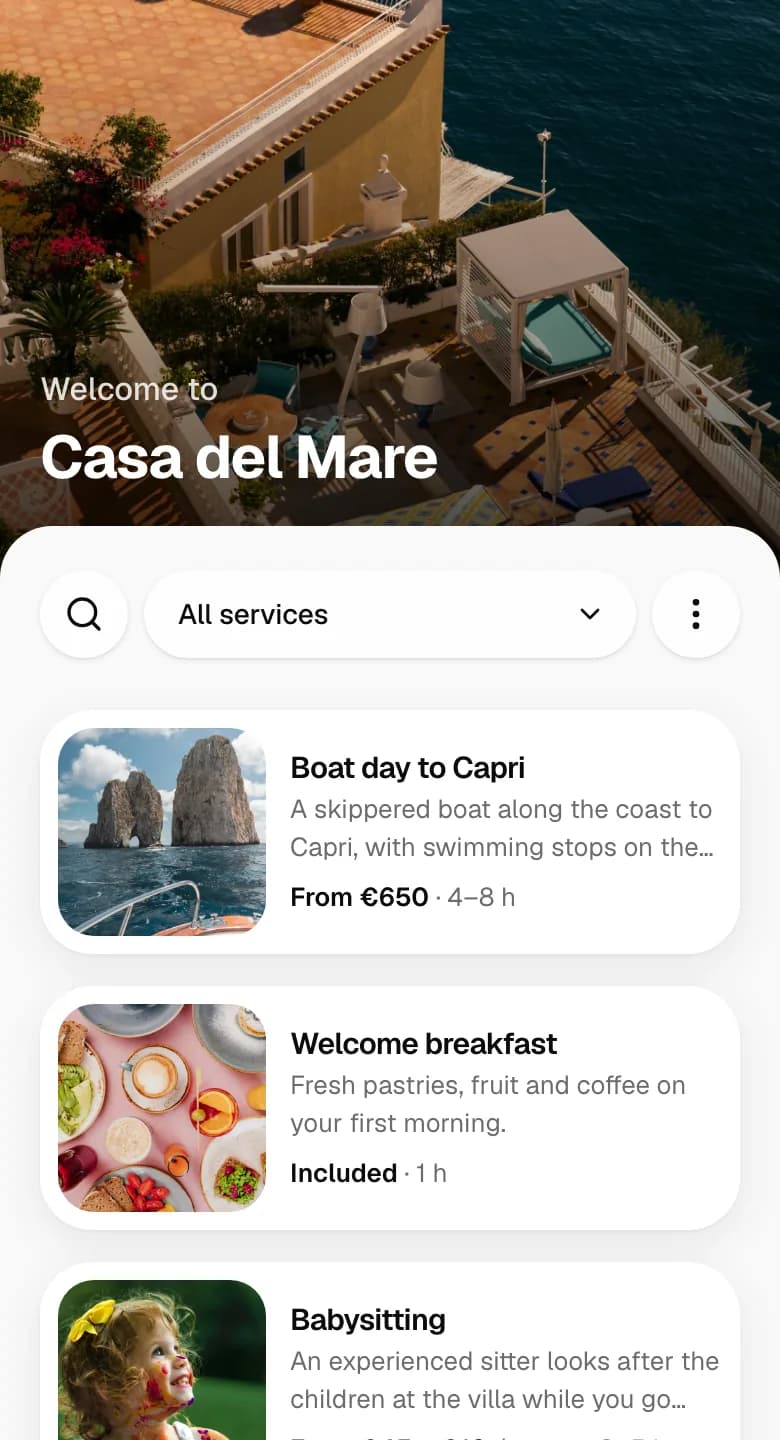 The catalog for Casa del Mare on a guest’s phone.