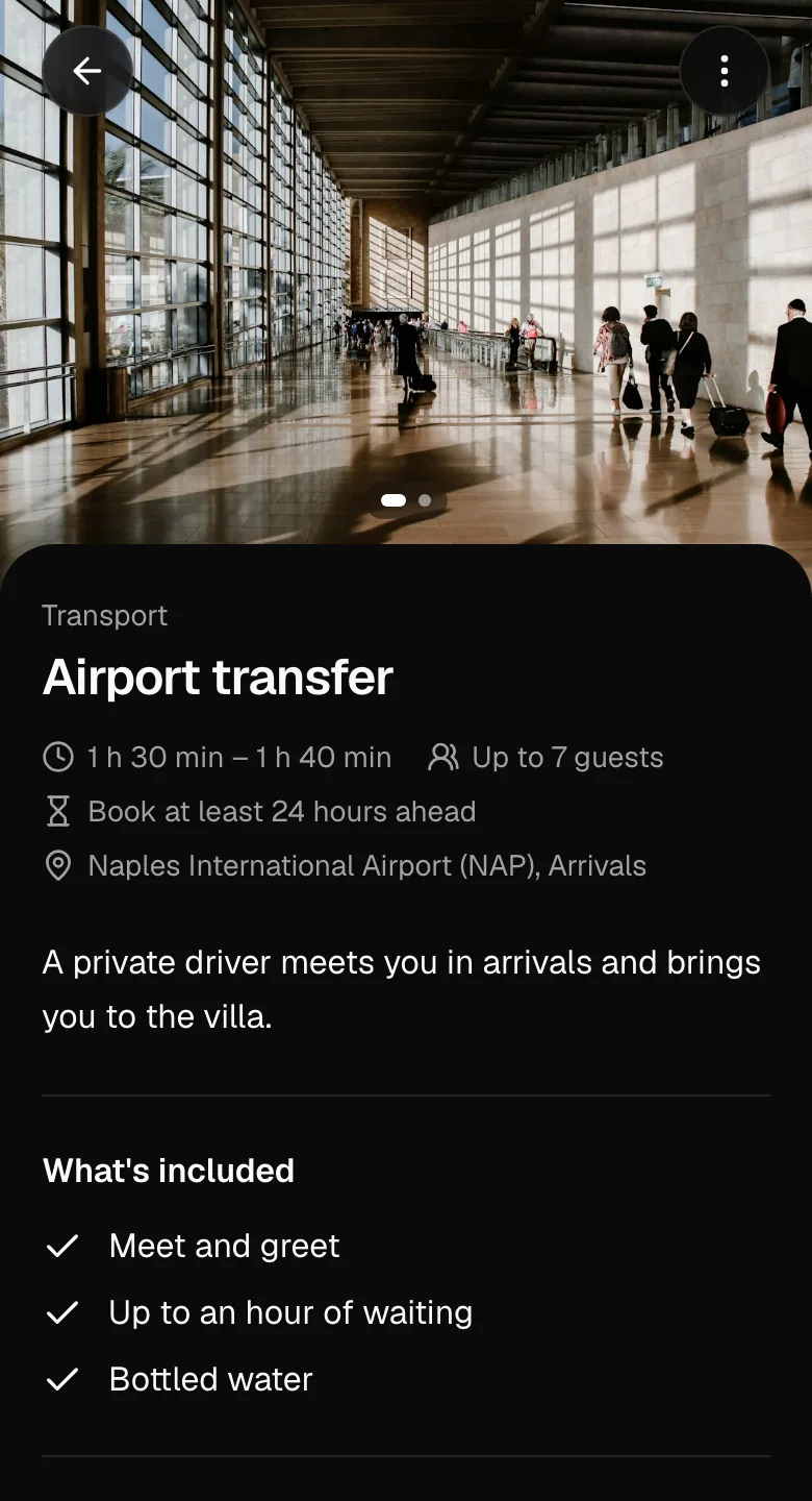 Requesting an airport transfer on a phone.