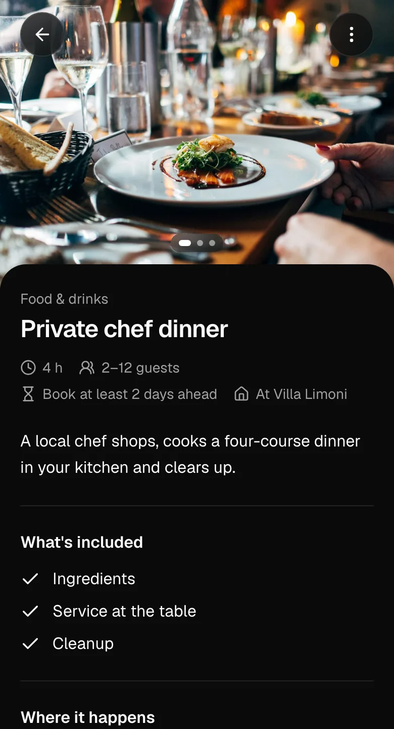 Requesting a private chef dinner on a phone: a photo, what’s included, where it happens and how far ahead to ask.