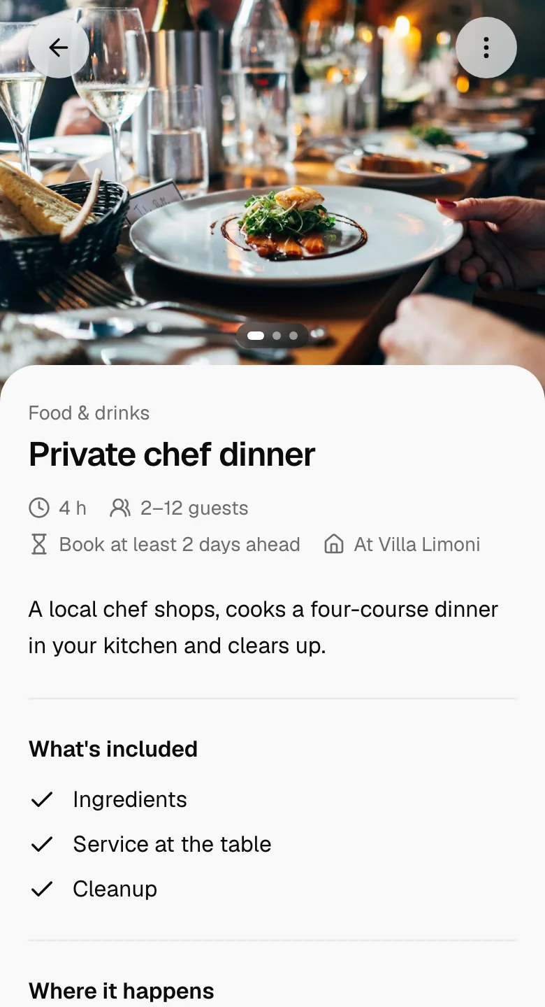 Requesting a private chef dinner on a phone: a photo, what’s included, where it happens and how far ahead to ask.