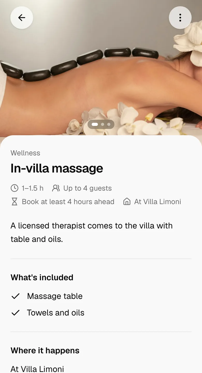 Requesting an in-villa massage on a phone.