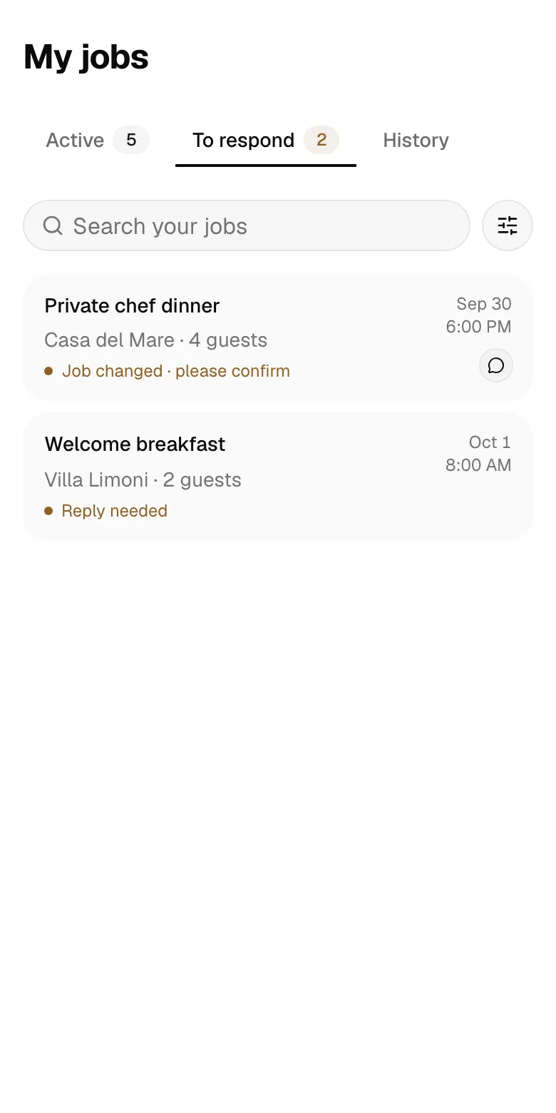 My jobs on a phone, To respond: jobs waiting for the provider’s answer.